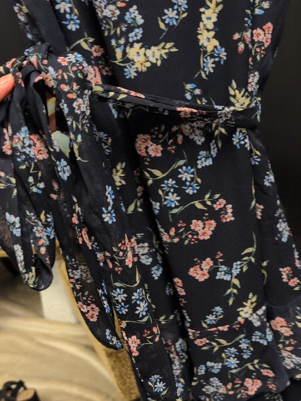 Express Navy Floral Tiered Dress with Delicate Blooms - Picture 7 of 8